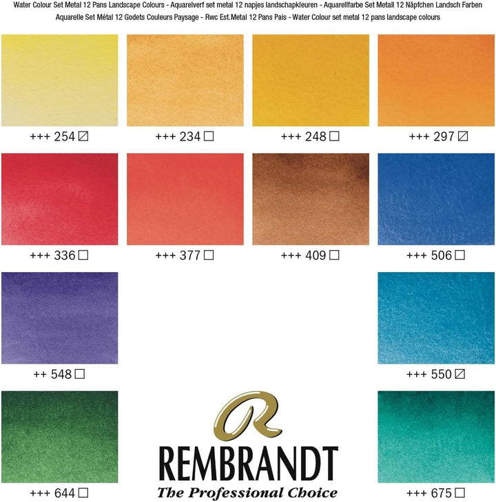 Rembrandt Water Colour Box Landscape Selection extra feine Aquarellfarbe, Metallkasten mit 12 Näpfch