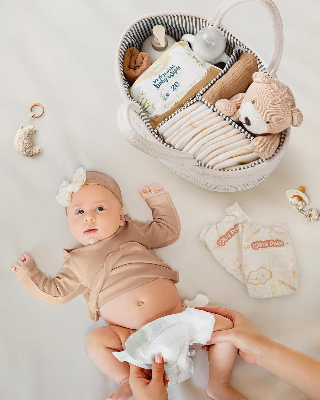 Maliton Wickeltisch Organizer，Baby Organizer Korb，Aufbewahrungskorb für den Wickeltisch，Windel Caddy