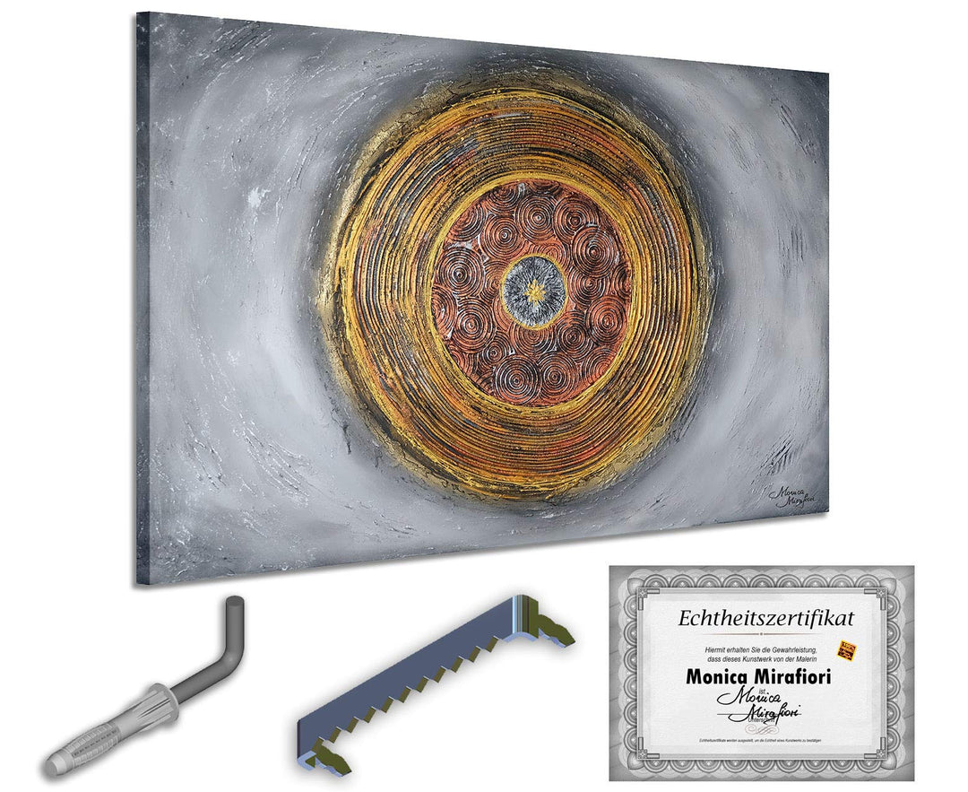 Monica Mirafiori I 100% HANDGEMALT I Gemälde Gold Rings 100x70cm | Gemälde Handgemalt | Acrylgemälde