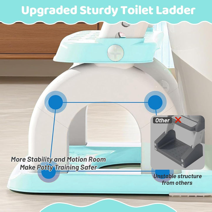 8-fach höhenverstellbarer 2-in-1 Toilettensitz Kinder mit Treppe, Klappbarer Tritthocker mit Spritzs