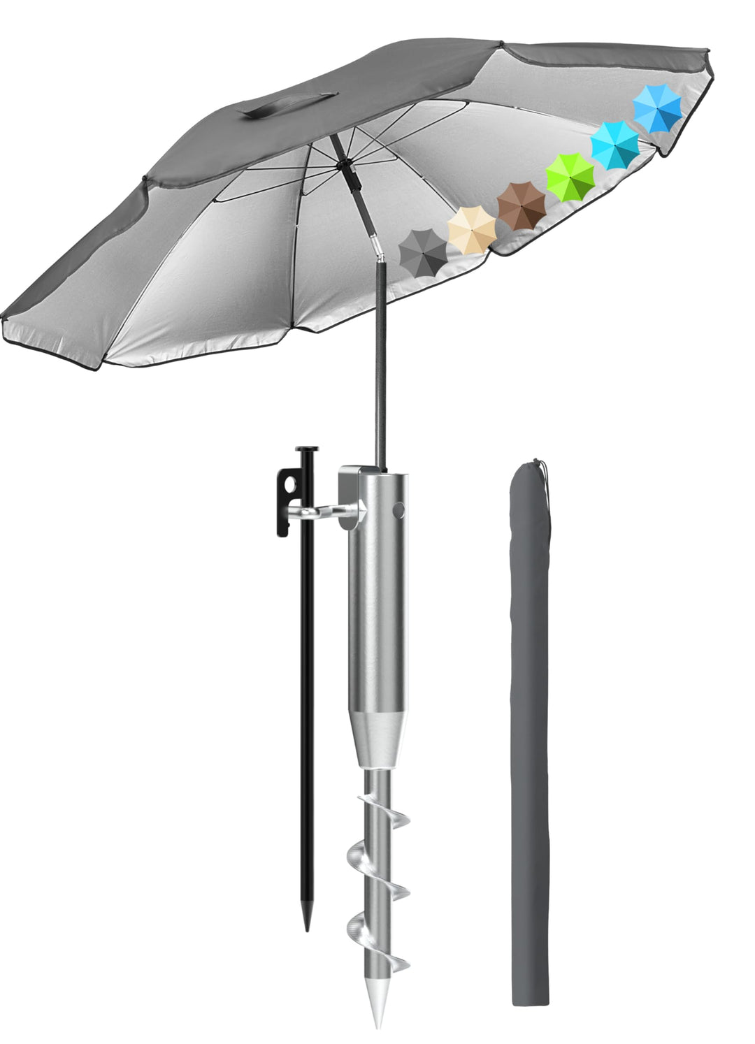 4smile Sonnenschirm Strand 3er Set in Anthrazit, Ø 160 cm Strandschirm Windfest Stabil mit Eindrehbo