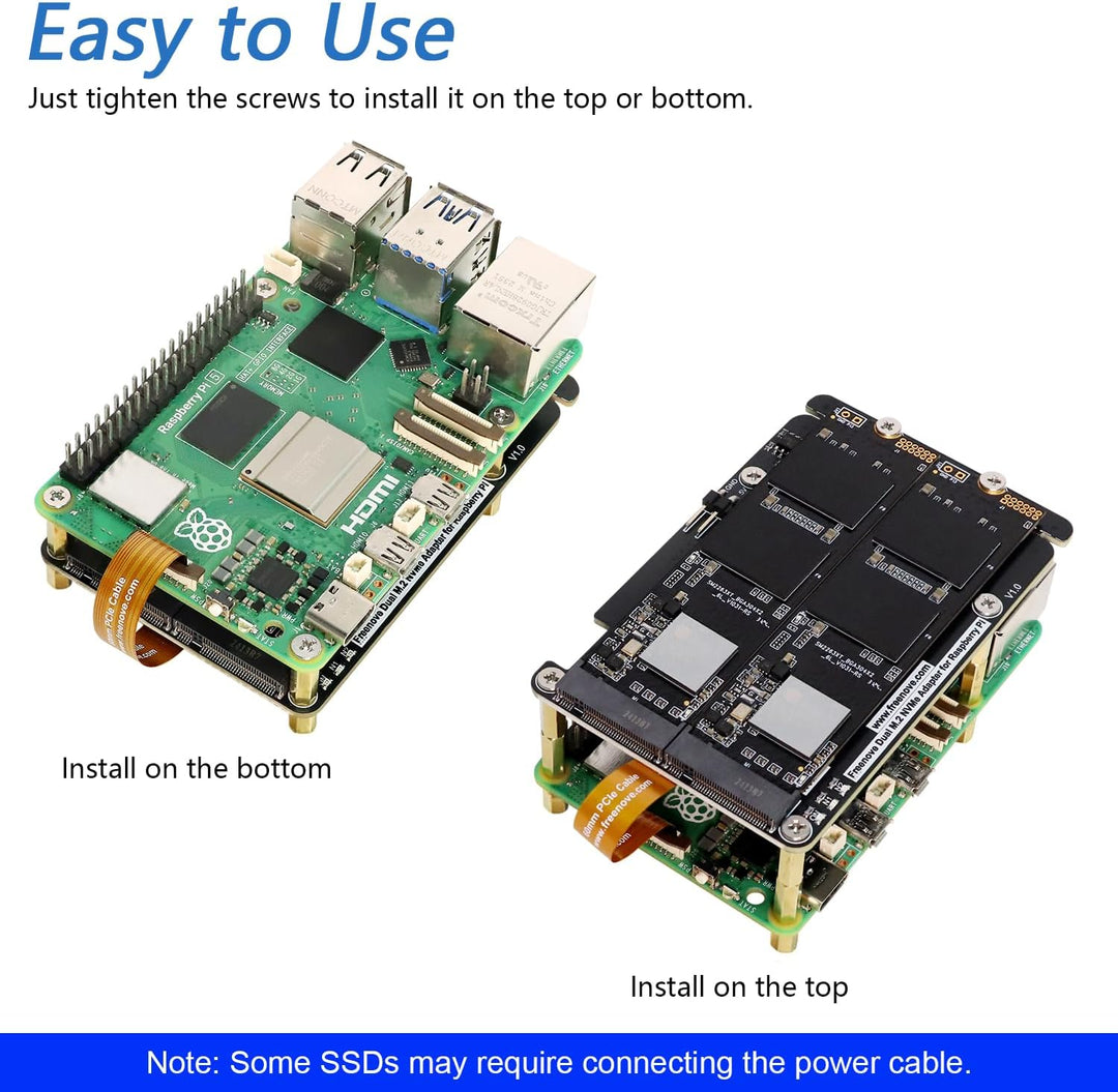 FREENOVE Dual M.2 NVMe SSD HAT for Raspberry Pi 5, M.2 Adapter AI HAT 2 Slots NAS RAID Kit, Solid St