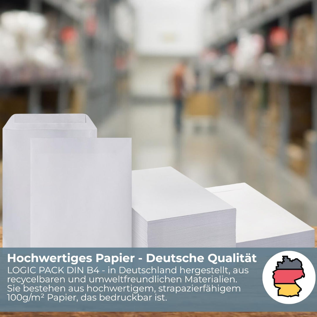 250 Briefumschläge ohne Fenster DIN B4 Umschläge Weiss haftklebend 250 x 353 mm 100g/m² Versandtasch
