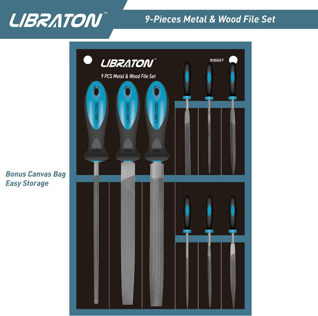 LIBRATON Feilen Set, Werkstattfeile Satz 9 tlg. Feilenset Metall Set Feilensatz inkl. Flachfeile Hal