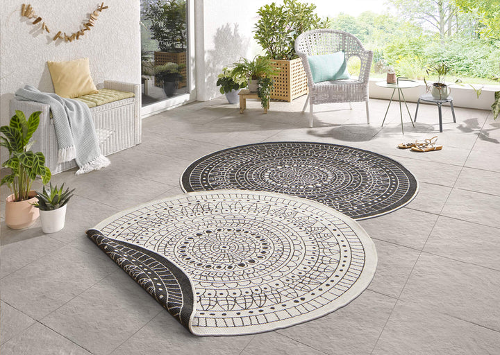 Northrugs Porto In- und Outdoor Teppich Rund – Runder Wendeteppich Wasserfest Mandala Design Flachge