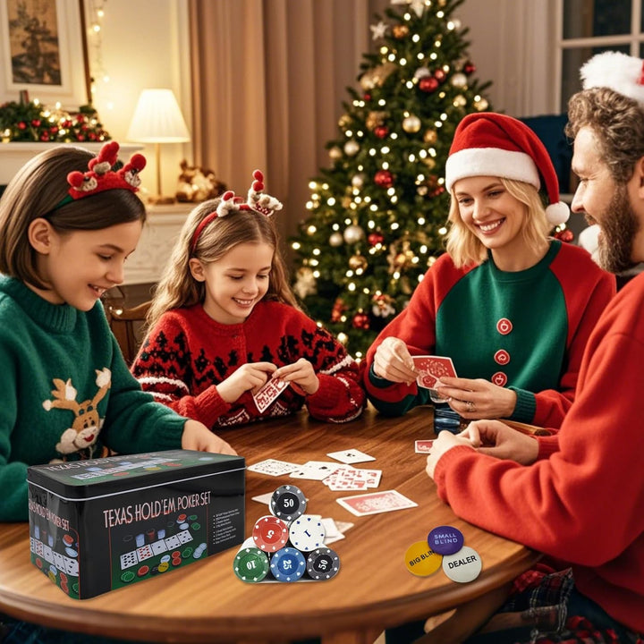 powerking Pokerset für Texas Holdem, Blackjack 200 Chips Pokerset mit Tischdecke Spiel für Familie F
