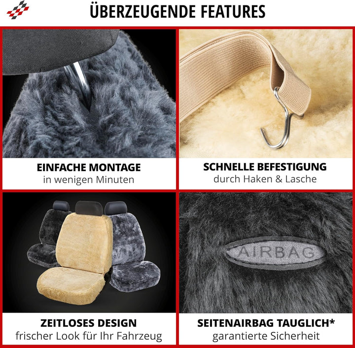 Walser 20038 ZippIT Autositzbezug aus Fell, Lammfell Sitzbezug Trish grau Lammfellsitzbezug, Lammfel