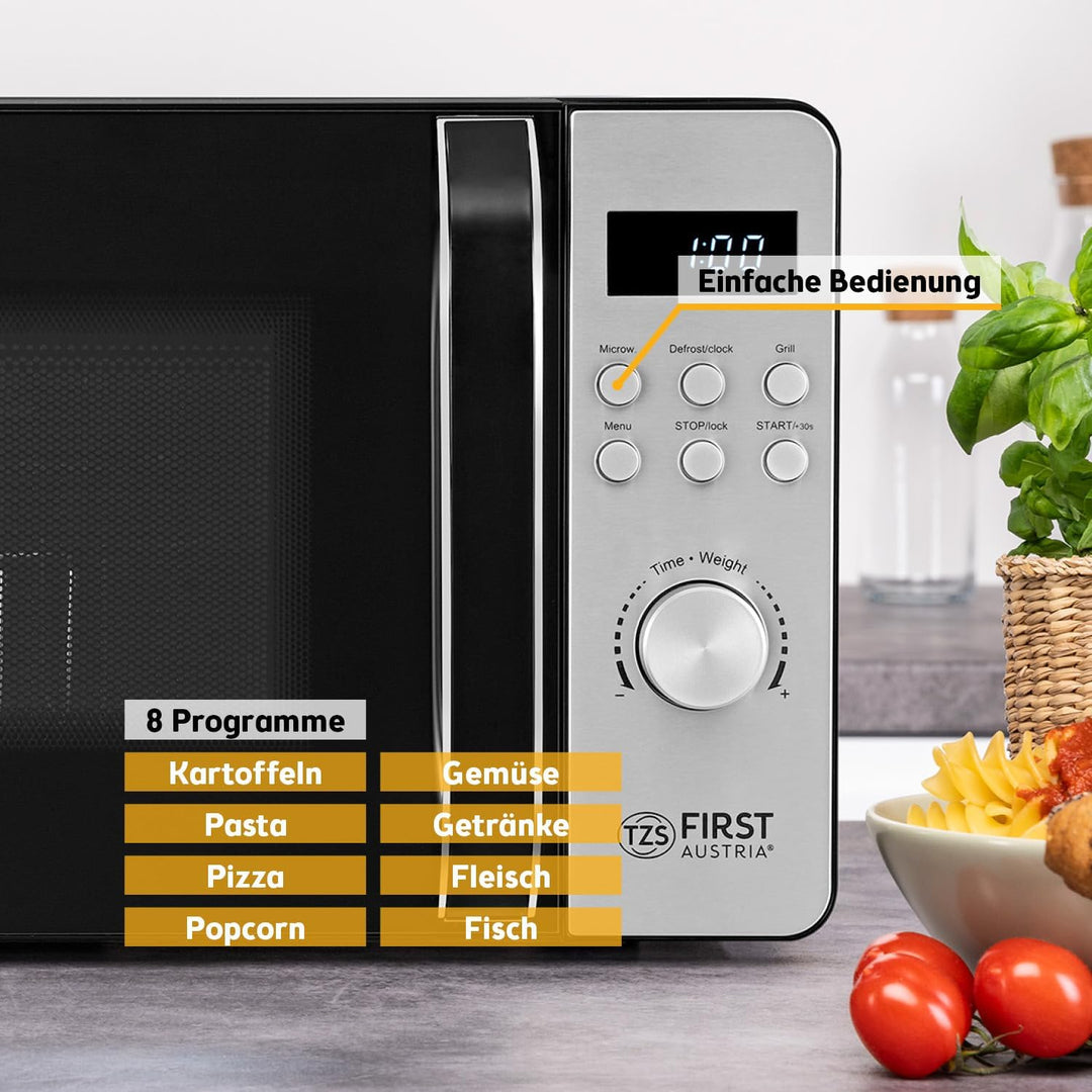 TZS First Austria - Mikrowellenofen mit Grill 20L - 2-in-1 Kombi-Mikrowelle, 700 W & 800 W Grill, 8