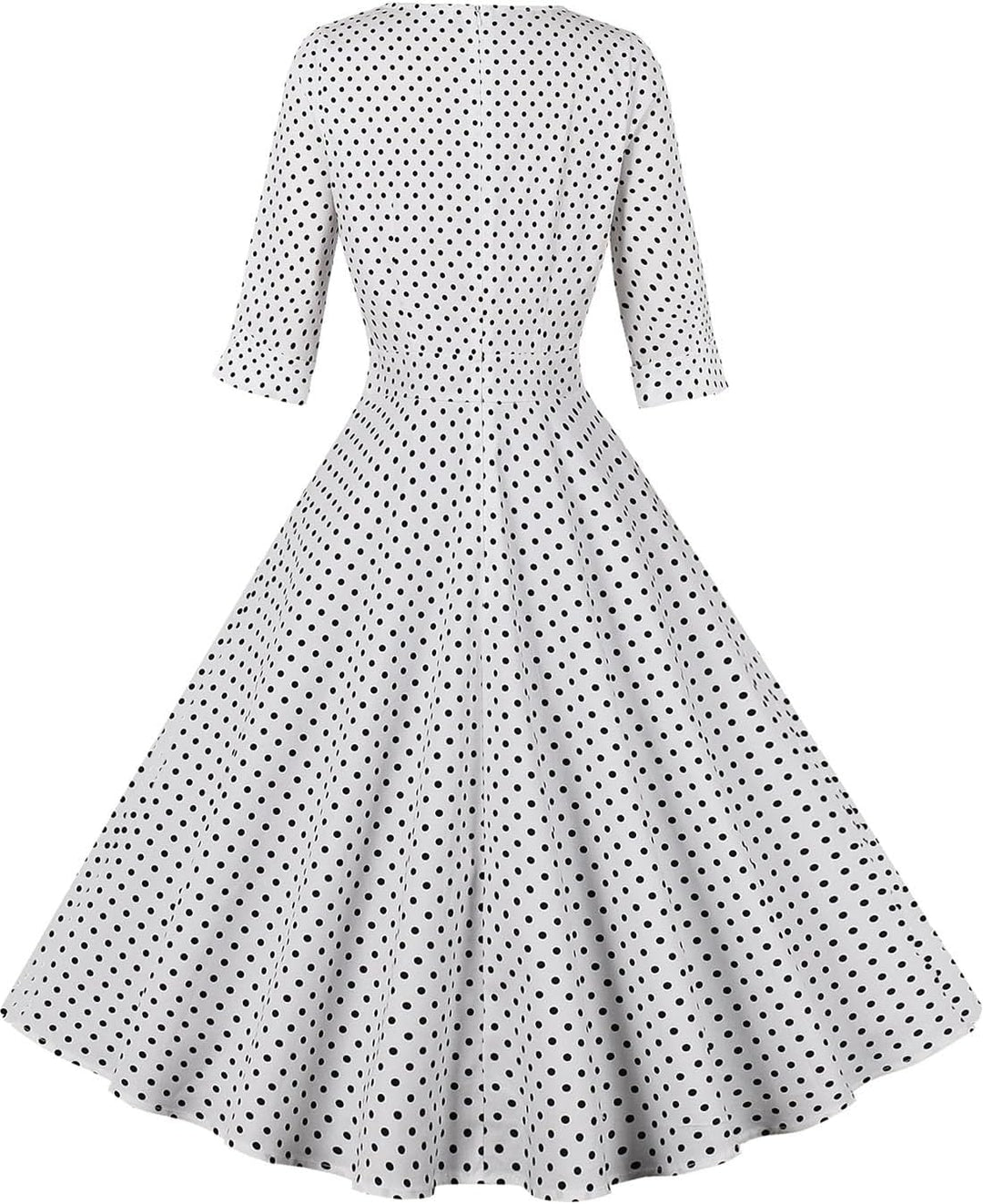 AXOE Damen 60er Jahre Kleid 3/4 Ärmel Cocktailkleid Abendkleid Weiss Polka Dot S, Weiss Polka Dot S