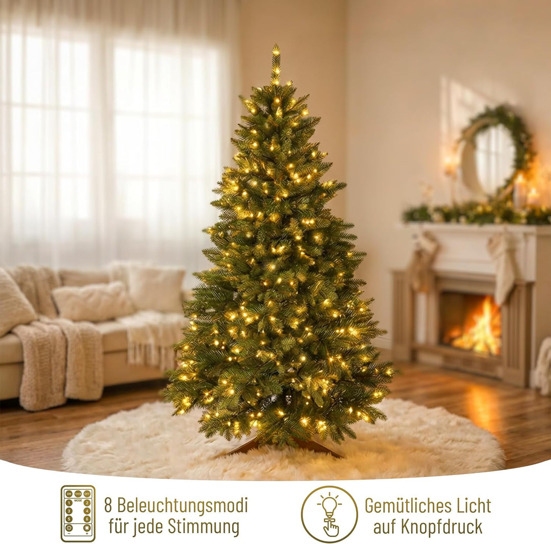 Premium Weihnachtsbaum künstlich mit Beleuchtung 180cm - TESTSIEGER - Naturgetreu, dichte Zweige, LE