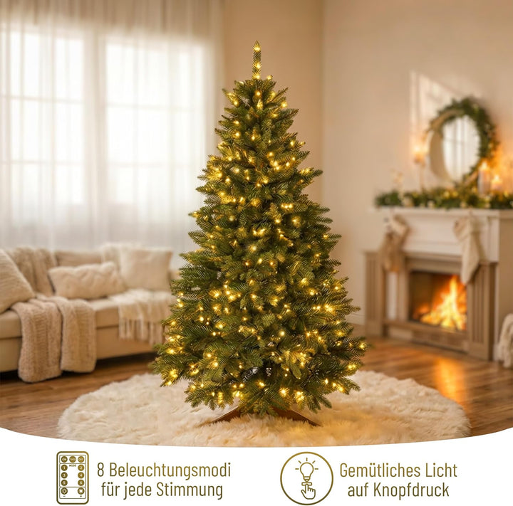Premium Weihnachtsbaum künstlich mit Beleuchtung 180cm - TESTSIEGER - Naturgetreu, dichte Zweige, LE
