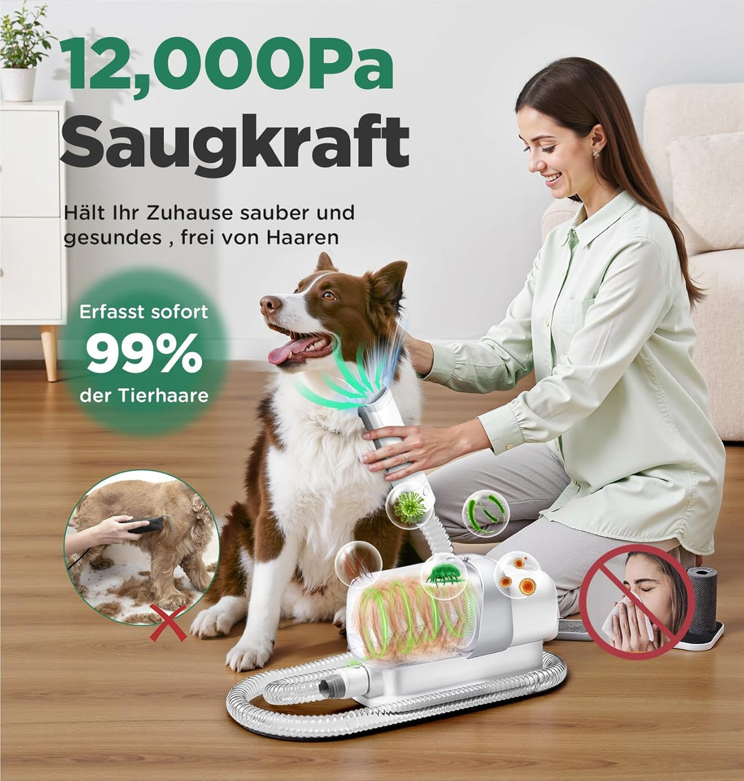 Gimars Hundeschermaschine mit Staubsauger, 2,3L Hundestaubsauger mit 12000 Pa Saugkraft, leises Sche