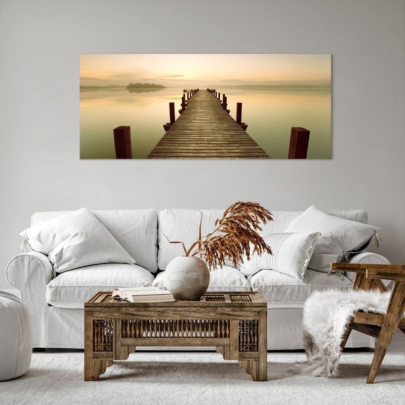 Wandbilder Dekoration Wohnzimmer Brücke See Panorama Bilder auf Leinwand 120x50cm Leinwandbild mit R