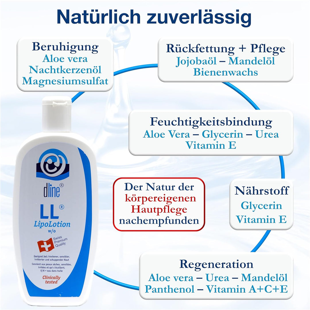 dline LL-LipoLotion | Nachtkerzenöl Bodylotion vom Pflegeprofi | 500ml Flasche | Feuchtigkeitscreme