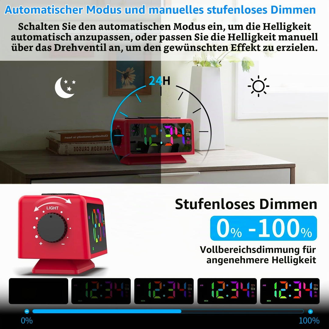 ThreeH RGB Wecker mit Radio 11 Farben Zeitanzeige 12 Stufen Lautstärke &amp; Helligkeit einstellbar Schl