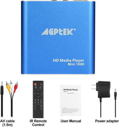 AGPTEK Mini 1080P Full HD Digital Mediaplayer Medienspieler Medienspieler mit Fernbedienung für MP3,