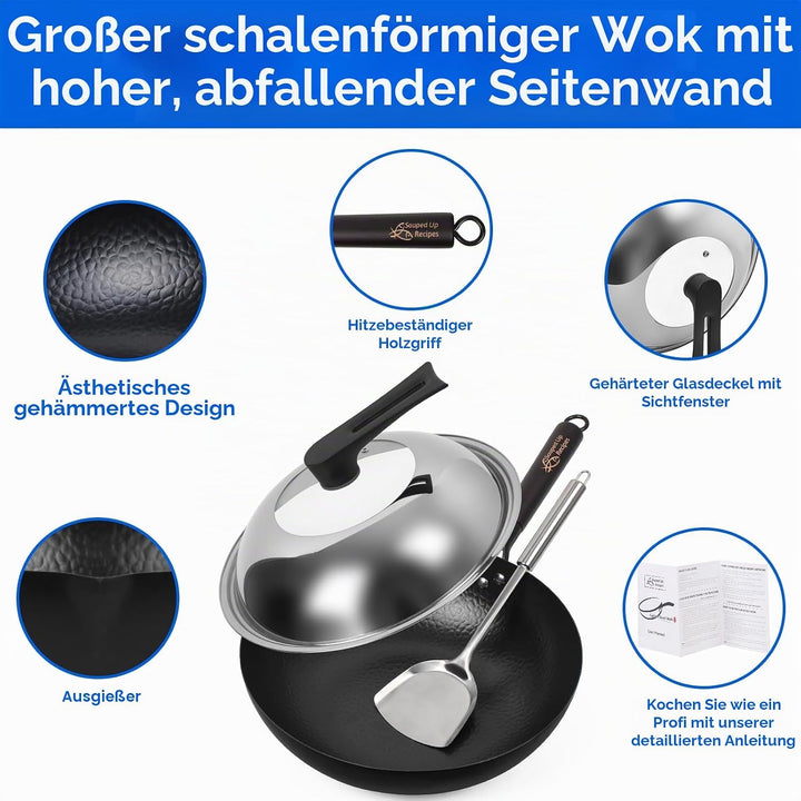 32cm/6L Bratpfanne Wokpfanne Pfannenset Pfanne Chinesische Pfanne aus Karbonstahl für Elektroherden