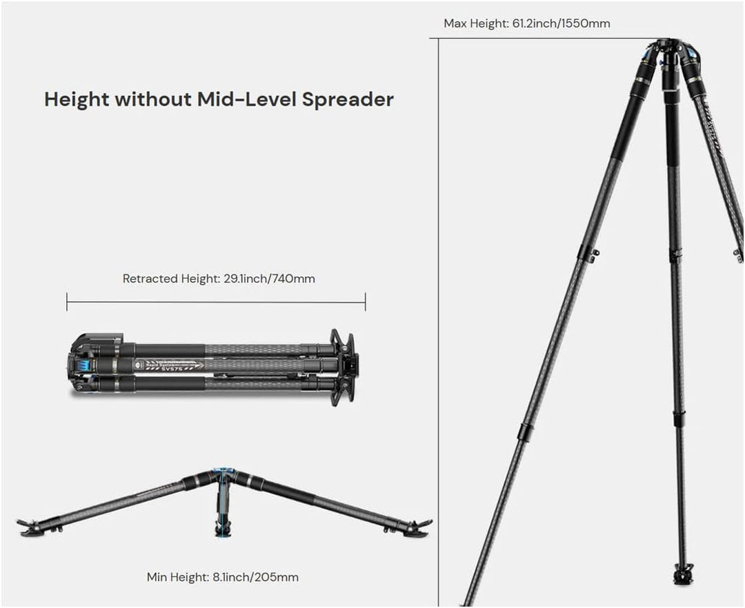 SIRUI SVS75 Rapid System Videostativ, Carbonfaser Stativ mit SVH15 Fluidkopf, EIN-Schritt-Höhenverst