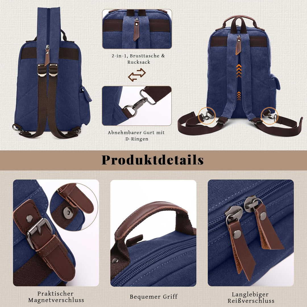 VARLIVOO Retro Sling Bag Herren Damen Crossbody Bag Umhängetaschen Schultertasche Wandern Reisen Cam
