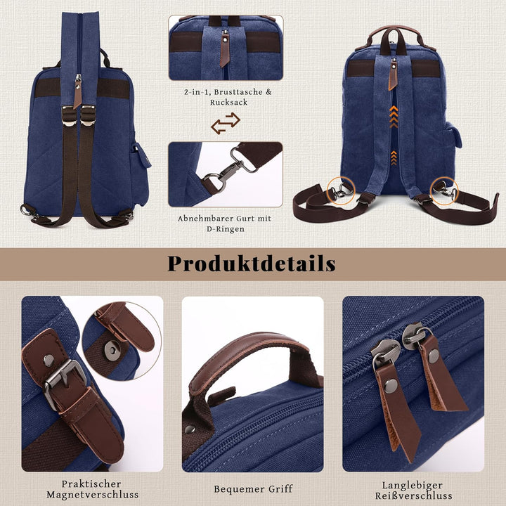 VARLIVOO Retro Sling Bag Herren Damen Crossbody Bag Umhängetaschen Schultertasche Wandern Reisen Cam