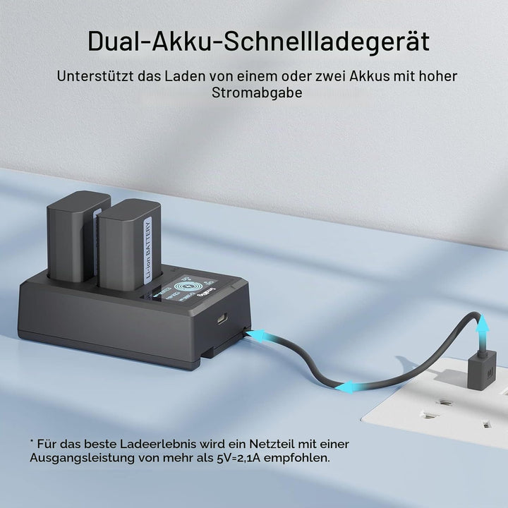 SMALLRIG NP-FW50 Ersatzbatterien (2 Stück) &amp; LCD Display Ladegerät Set, Wiederaufladbarer Akku für S