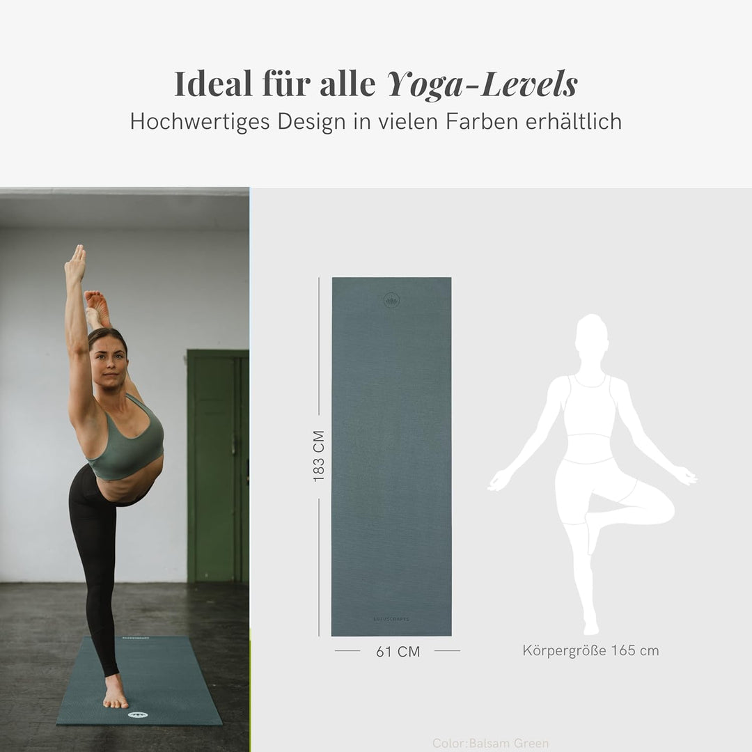 Lotuscrafts® Yoga Matte Rutschfest, 183 x 61 x 0,5 cm, Leichte Fitnessmatte auch als Gymnastikmatte,