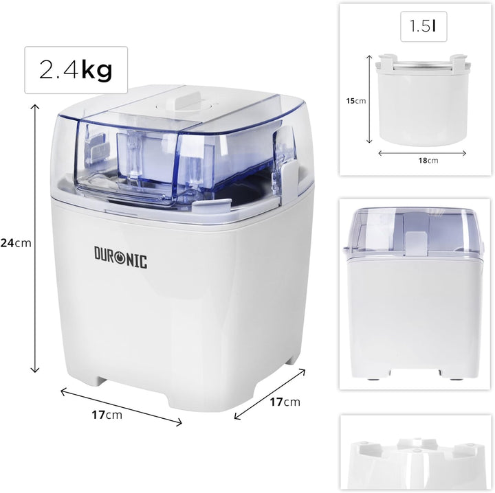 Duronic IM540 Eismaschine | Gefrierbehälter mit 1,5 L Fassungsvermögen | fertiges Dessert in 15-30 M