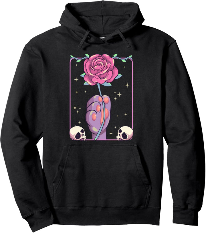 Pastel Goth Kawaii okkulte heidnische Katze Pfote mit Rosen Pullover Hoodie