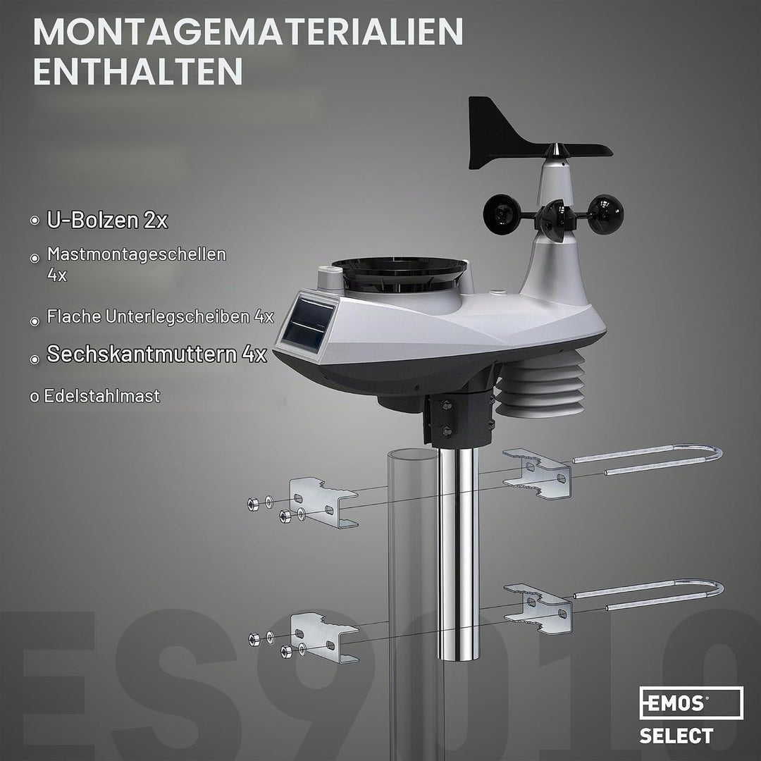 EMOS Wetterstation WLAN mit Windmesser und Regenmesser - zur Wettervorhersage, für drinnen &amp; drausse