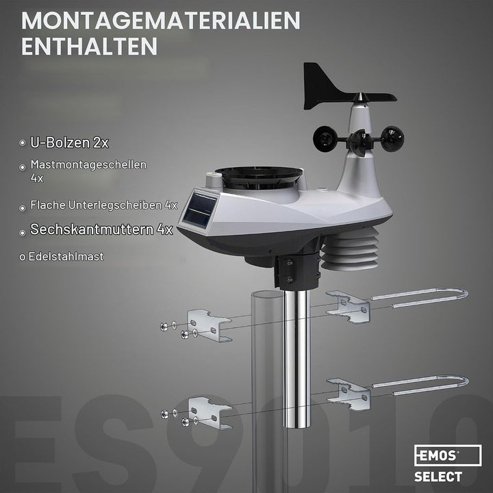 EMOS Wetterstation WLAN mit Windmesser und Regenmesser - zur Wettervorhersage, für drinnen &amp; drausse