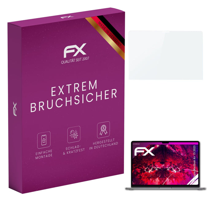 atFoliX Glasfolie kompatibel mit Apple MacBook Air 15 2023 Panzerfolie, 9H Hybrid-Glass FX Schutzpan