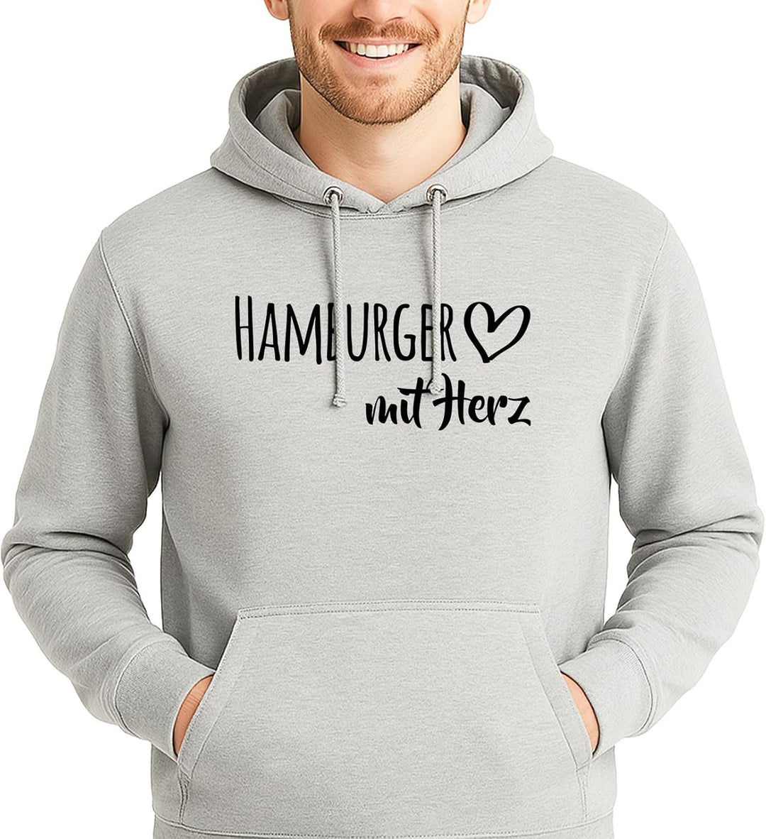 huuraa Unisex Hoodie Hamburger mit Herz Pullover Vegan Grösse 3XL Heather Grey mit Motiv für die tol