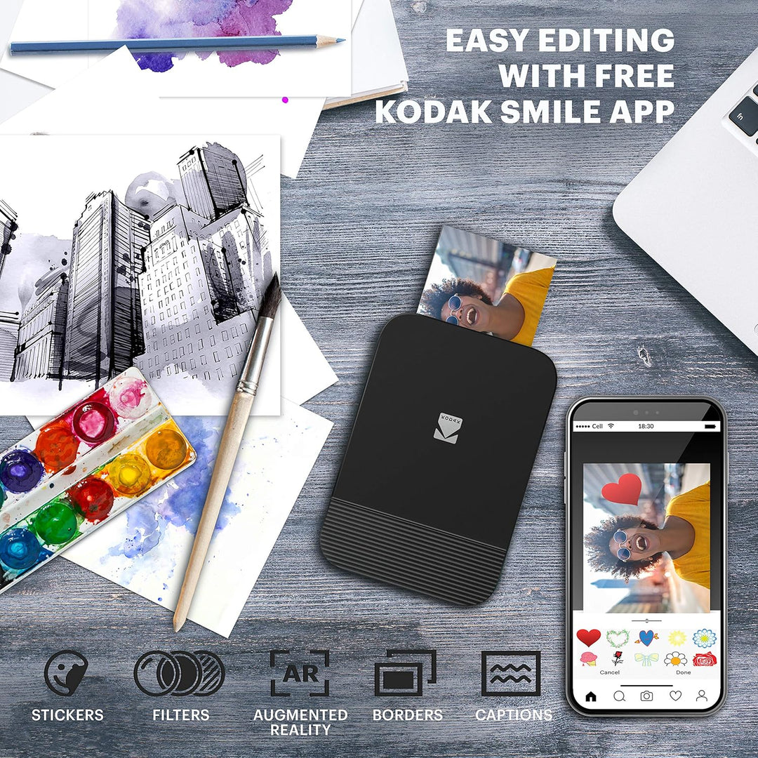 KODAK Smile Farbig Fotodrucker für Smartphone (IOS und Android) - Tintenloser Sofortdrucker, Bluetoo