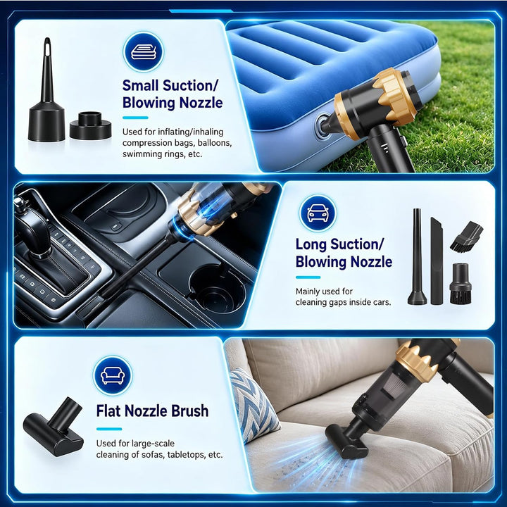 Handstaubsauger Akku Autostaubsauger Auto Stark, Mini Staubsauger Kabellos 26000Pa 4-in-1, Car Vacuu