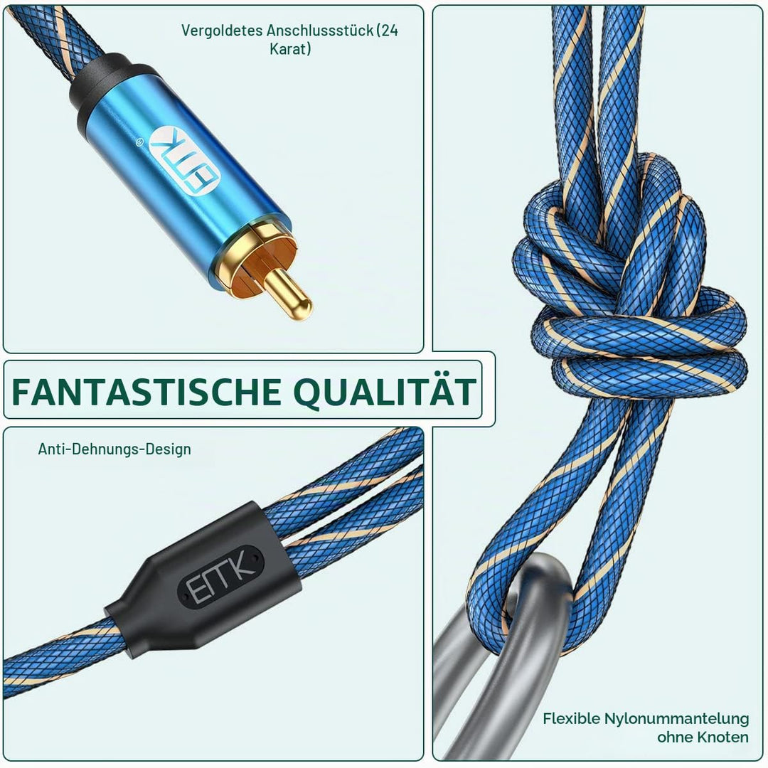 EMK Cinch Kabel, AUX 3,5mm klinke auf 2RCA Audiokabel Stereo Audio Y Geflochtener Nylon RCA Kabel Ja