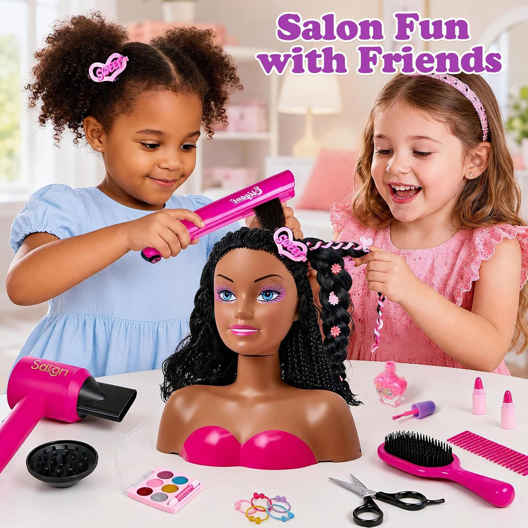 Frisierkopf Kinder Schminkpuppe mit Haartrockner Haarglätter Nagellack Kinderschminke Friseur Set Ha