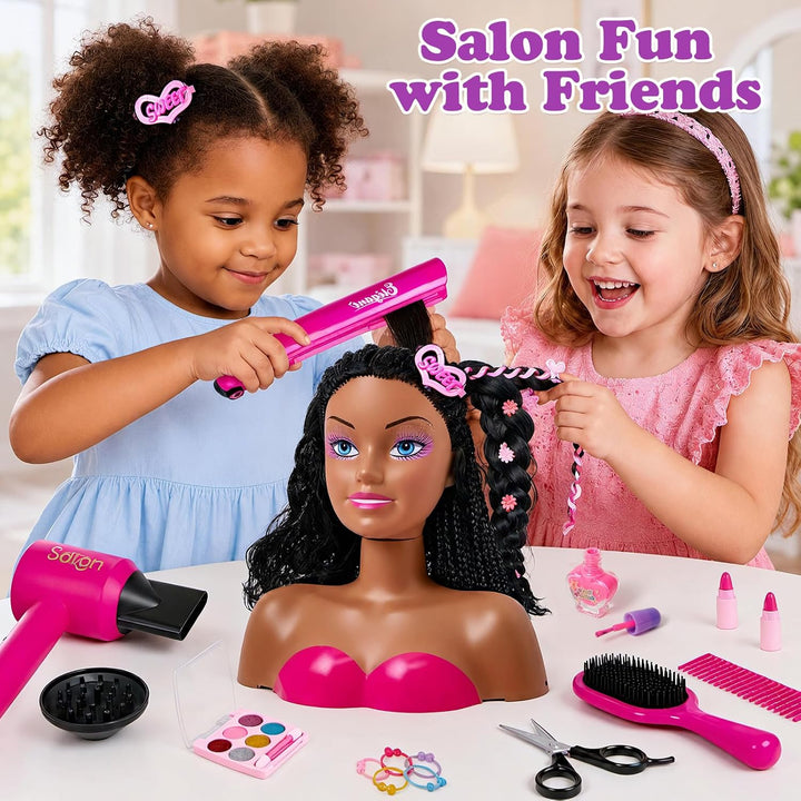 Frisierkopf Kinder Schminkpuppe mit Haartrockner Haarglätter Nagellack Kinderschminke Friseur Set Ha