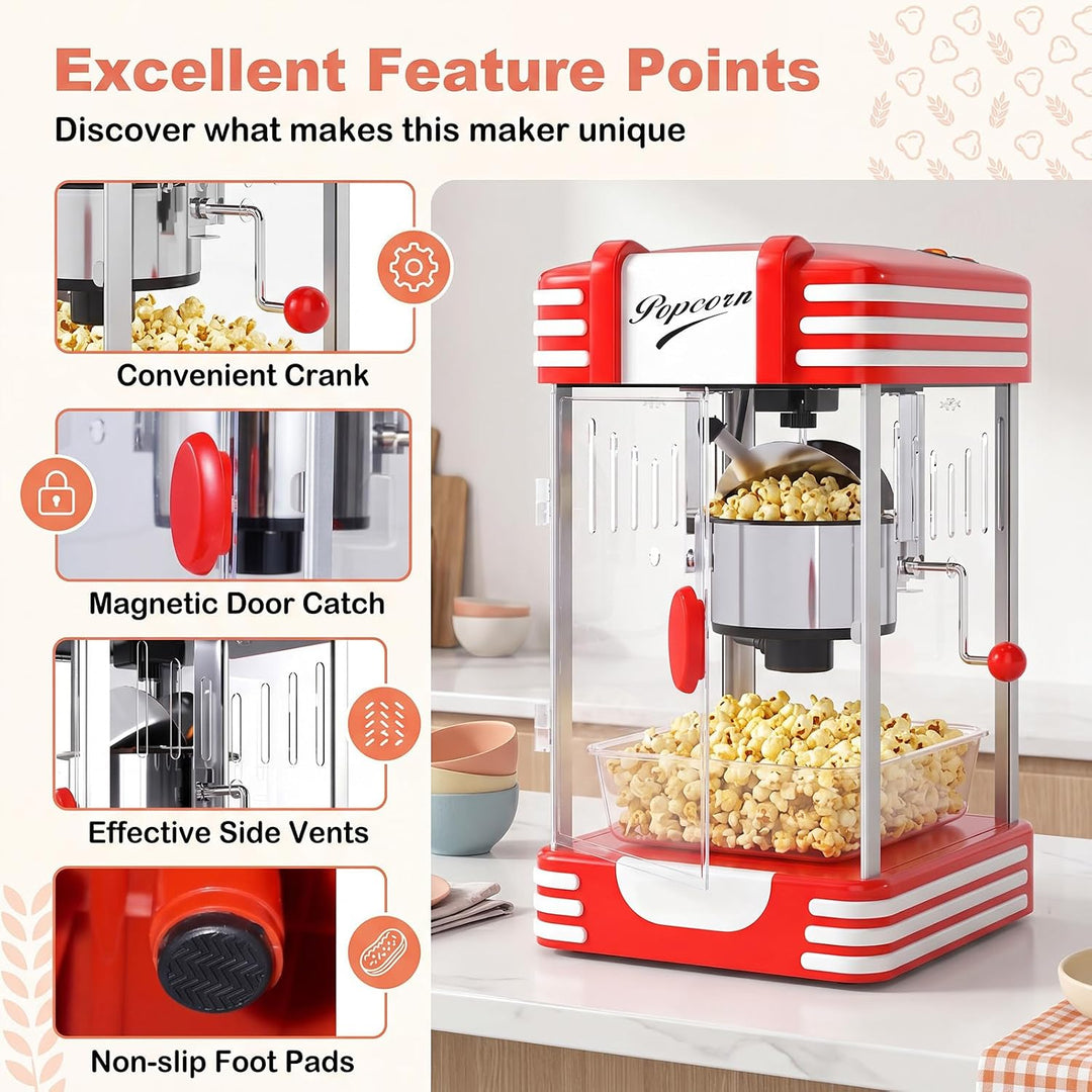 GIANTEX Popcornmaschine gross mit Edelstahlkessel &amp; Halogenlampe, Retro Popcorn Maschine im Kinostil