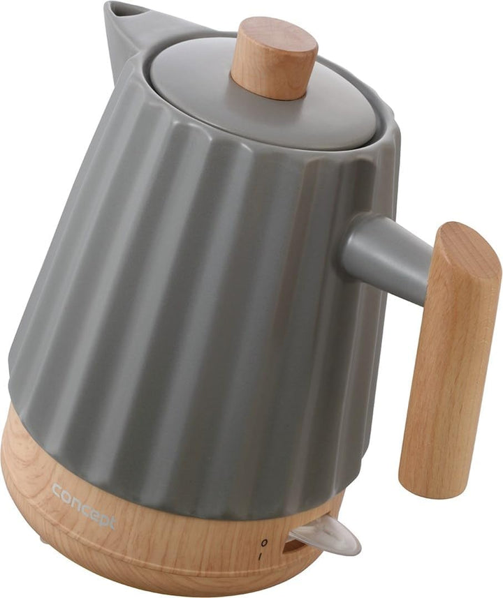 Concept Birdy RK0092 Keramik-Wasserkocher 1,5 L – Stilvoller Wasserkocher in Weiss mit Holzdetails |