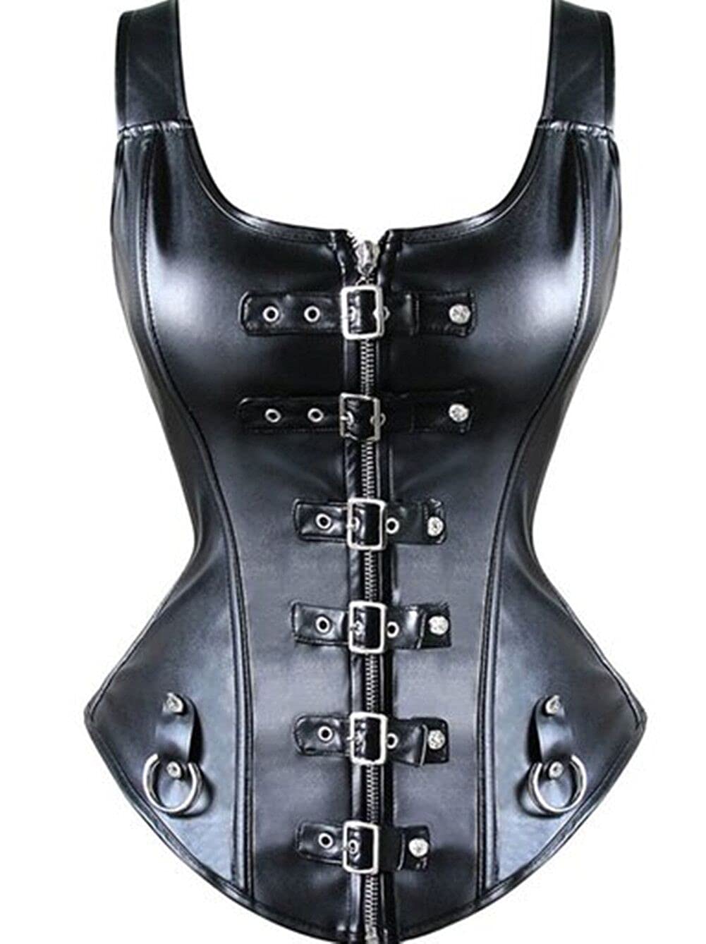 KUOSE Damen Vollbrust Lackleder Korsett Corsagentop Bustier Korsage S Schwarz, S Schwarz