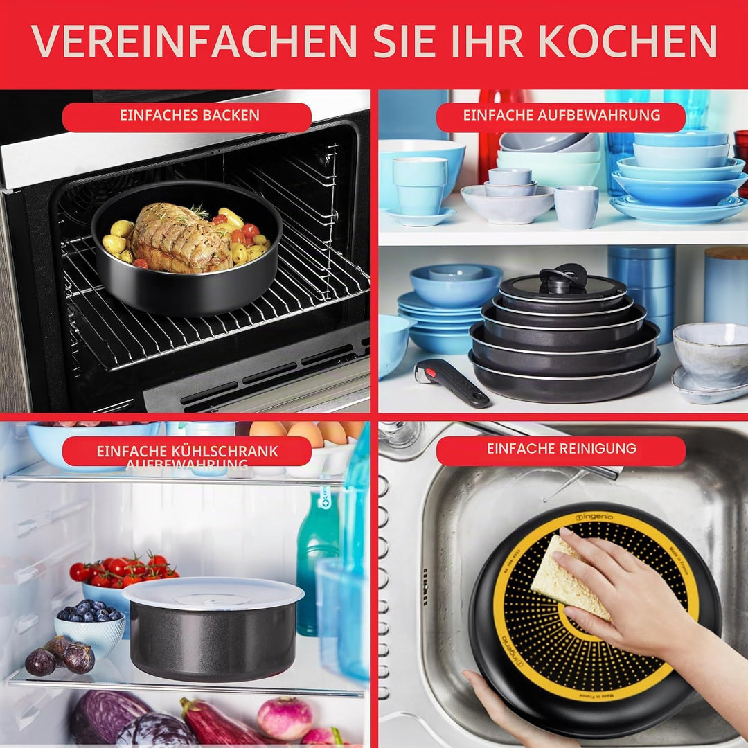 Tefal Ingenio Easy ON Töpfe &amp; Pfannen-Set, 10-teilig, stapelbar, abnehmbarer Griff, platzsparend, an