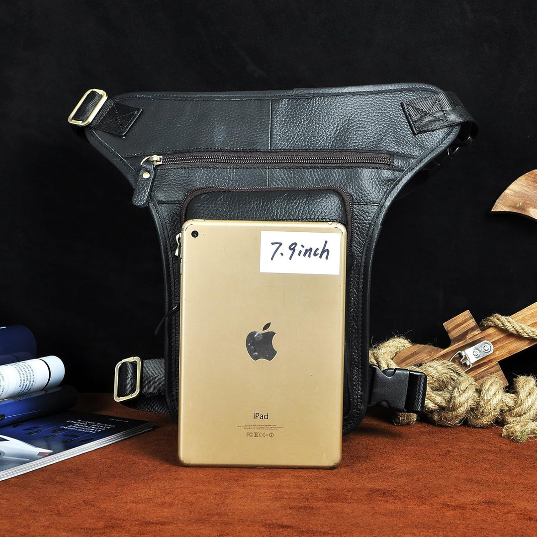 Le'aokuu Herren Echtes Leder Tasche Beinbeutel Beintasche Aussenbeintasche Drop Leg Thigh Bag Messen