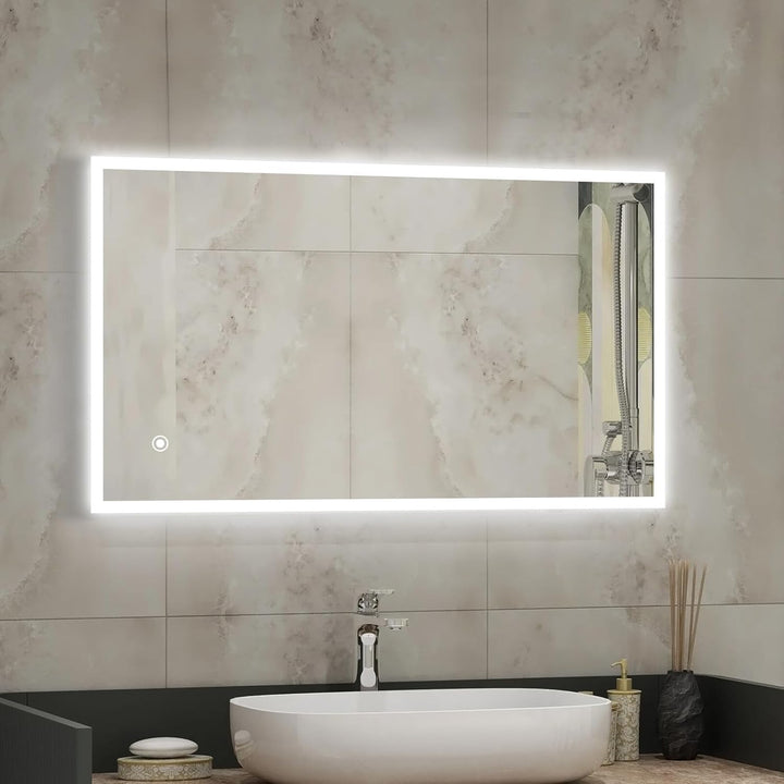 Badezimmerspiegel, 60x100cm LED Badspiegel mit Beleuchtung, Wandspiegel mit Touch-Schalter Kaltweiss