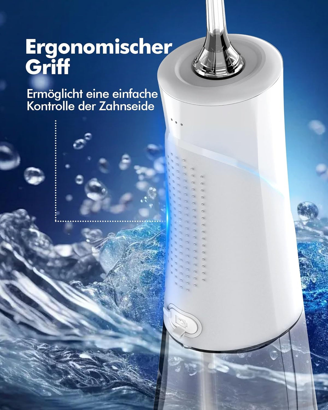 Munddusche Kabellos Water Flosser Zahnreinigung, 5 Modi, USB-C Ladefunktion, 6 Jet-Tipps, 300ML Wass