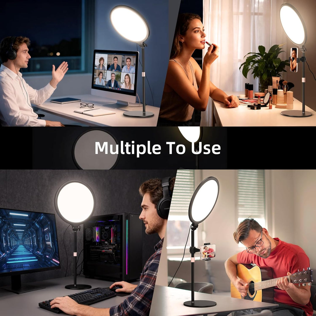 LUXCEO Key Light,10" Selfie Licht Set mit Ständer und Telefonhalter,10W 3000-6000K Dimmbares Vollbil