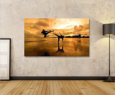 islandburner Bild Bilder auf Leinwand Kung Fu am Strand Kampfsport 1p XXL Poster Leinwandbild Wandbi