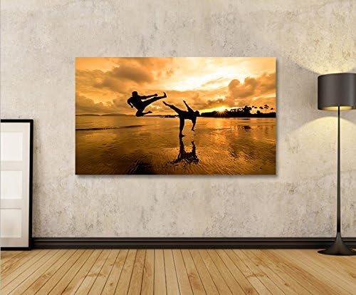 islandburner Bild Bilder auf Leinwand Kung Fu am Strand Kampfsport 1p XXL Poster Leinwandbild Wandbi