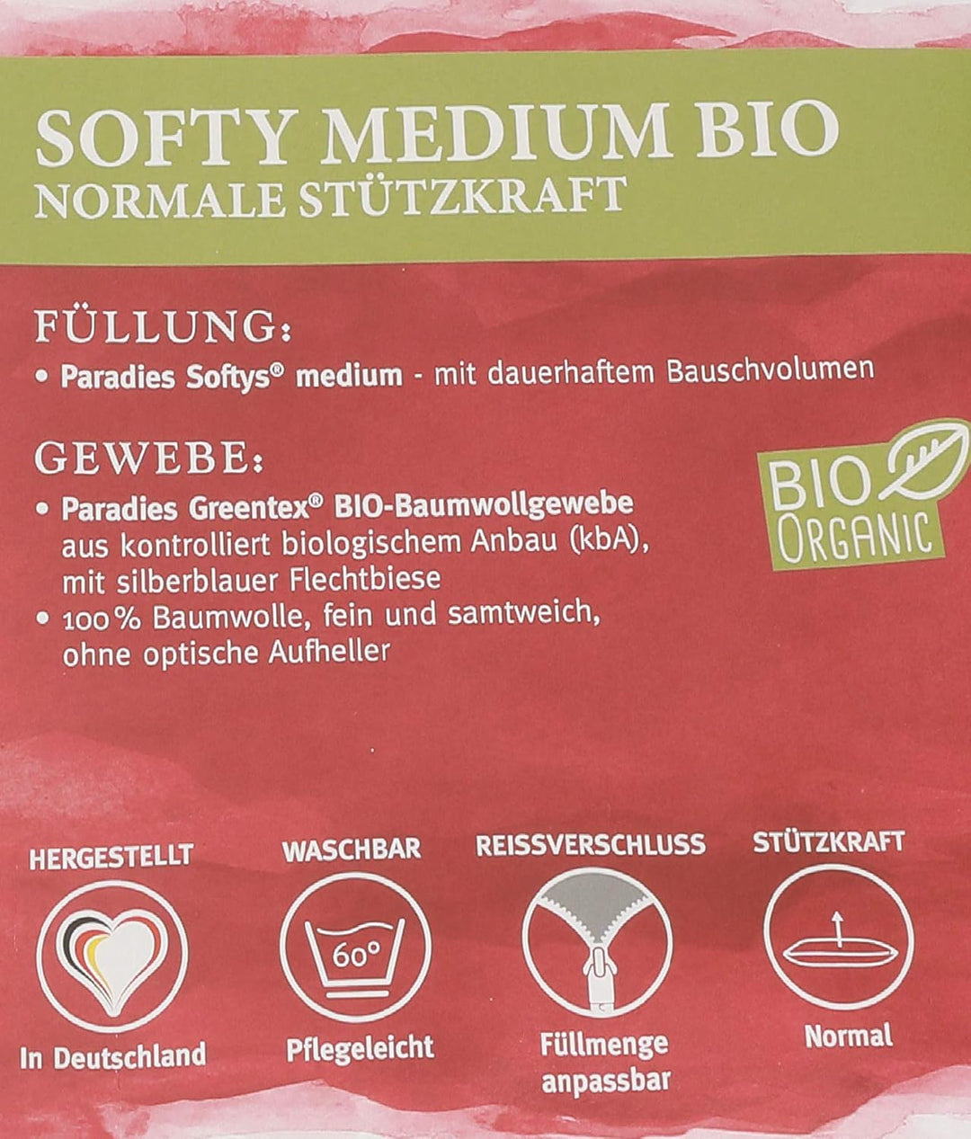 PARADIES Betz Kuschelkissen Softy medium Bio Baumwolle Farbe weiss mit Reissverschluss Verschiedene
