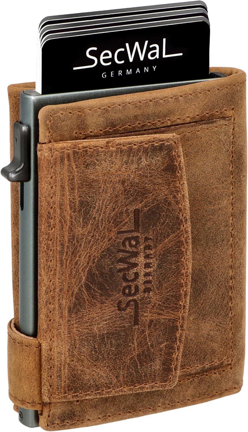 SecWal Kartenetui mit Münzfach Druckknopf inkl. Geschenkbox - Made in Germany - Echtleder Mini Geldb
