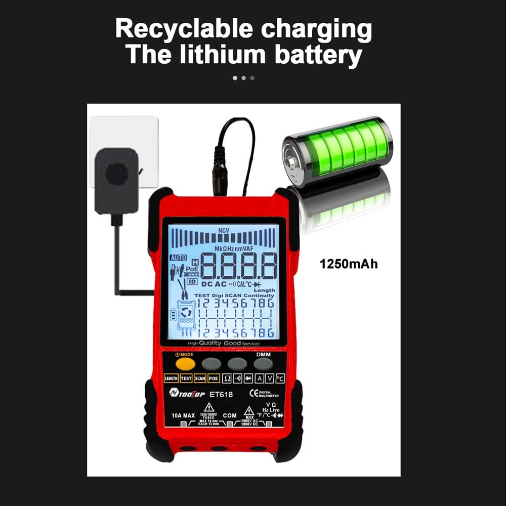 TOOLTOP ET618 Handheld Portable Cable Tester with LCD Display Analogs Digital Search POE Test Cable